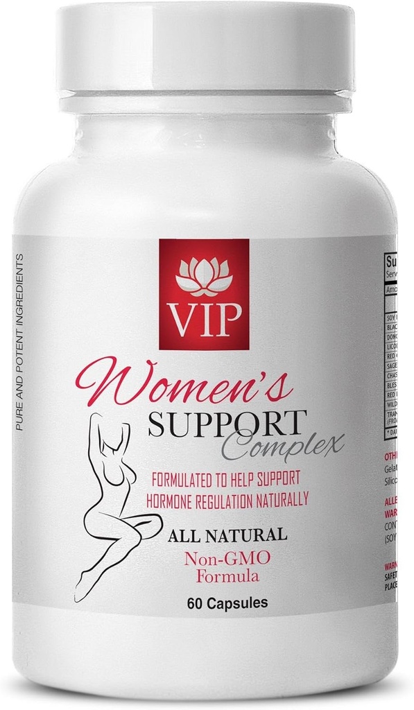 Menopause Relief Supplements - Women's Support Complex Natural - Black Cohosh Capsules, Menopause Supplements for Women, Menstrual Regulator, Licorice Root, Blessed Thistle, 1 Bottle (60 Capsules)