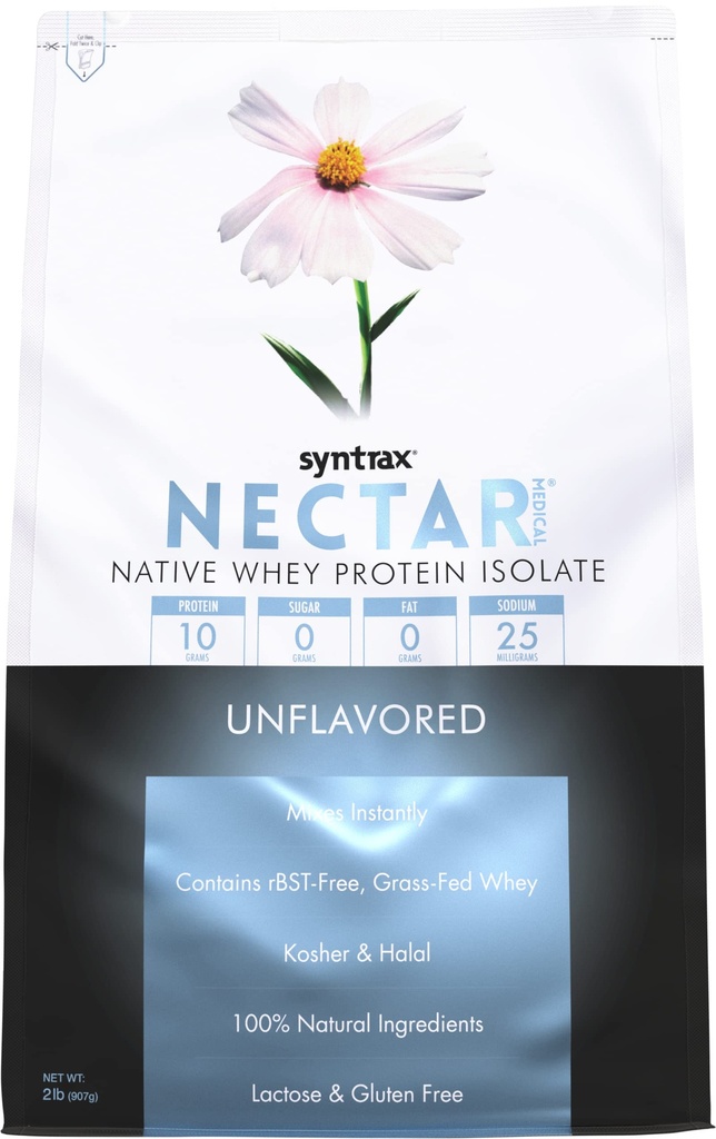 Syntrax Nutrition Nectar Medical, All Natural Wei Protein Isolate, Unflavored, 2 lbs. (2 Pond, Unflavored)