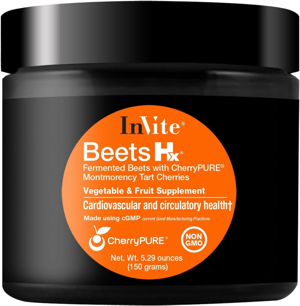 Invite Health Beets Hx® - Fruit and Vegetable Supplement, Superfood Powder - Contains Red Beet Root and Tart Cherry Skin - 30 Servings