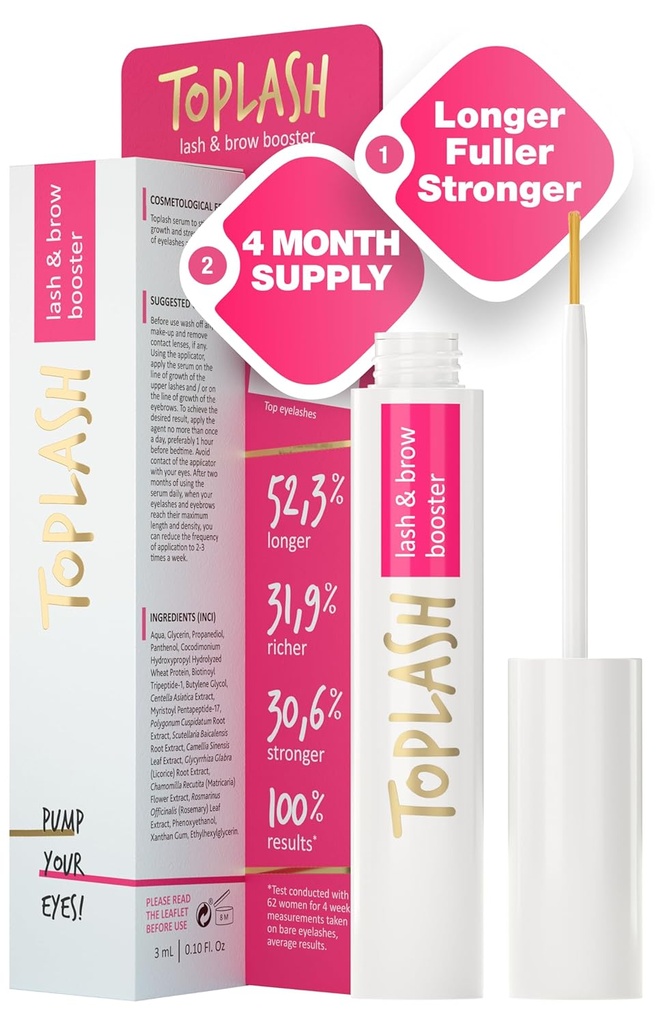 TOLASH Sérum de croissance des cils - Formule innovante pour les sourcils et cils plus longs, plus épais et plus pleins - Naturel, sans cruauté et hypoallergénique - 0,10 fl.oz.