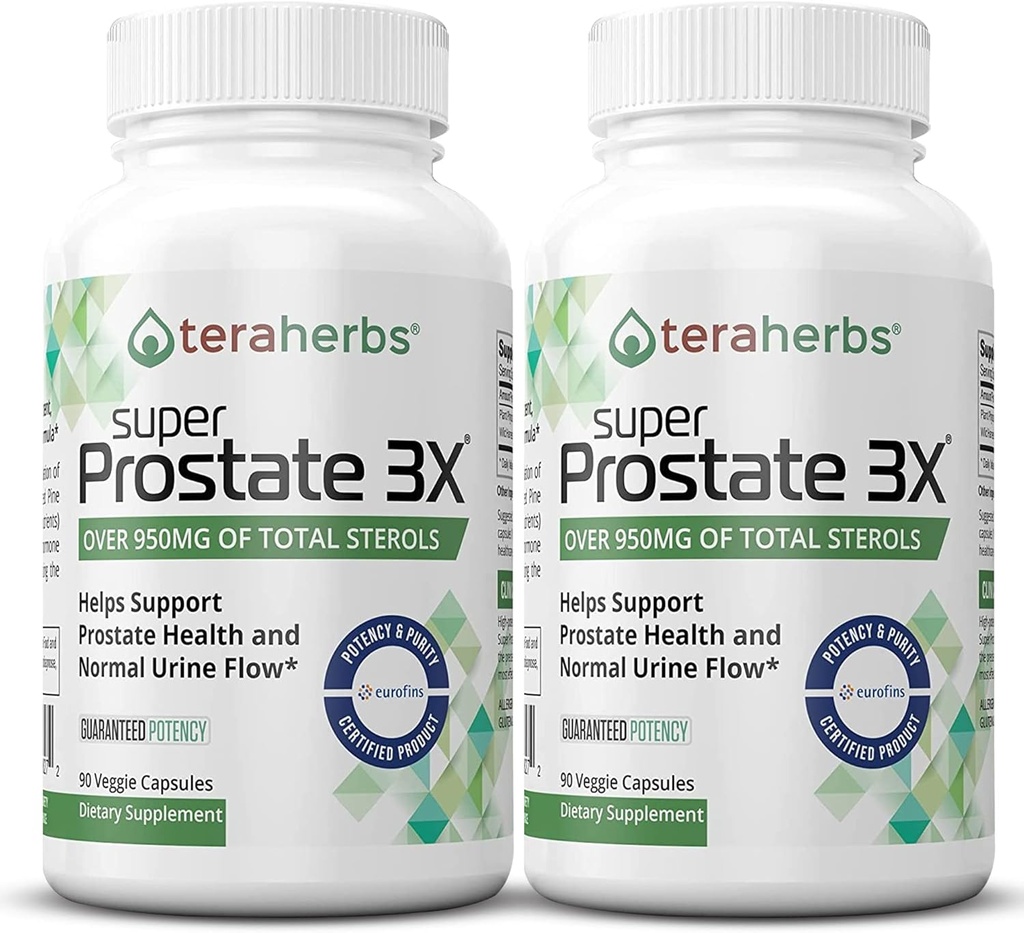 Tera Herbs Super Prostate 3X - Bladder Control, Hormone Balance & Support for Enlarged Prostate & Frequent Urination - Prostate Supplements for Men w/Beta Sitosterol not Saw Palmetto (2 Pack)