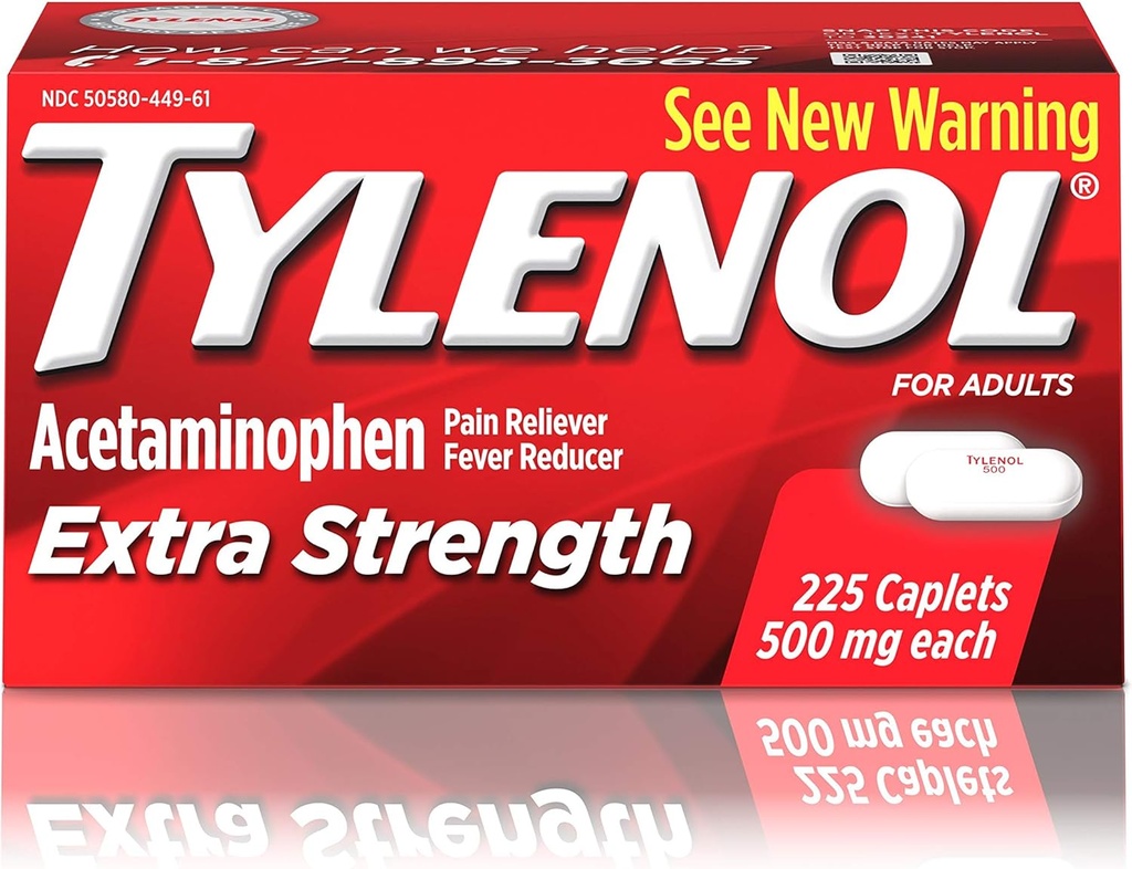 Tylenol Extra sterkte caplets met 500 mg acetaataminofen, pijnstiller & koortsreducer, voor hoofdpijn, rugpijn & menstruele pijnverlichting, 225 ct