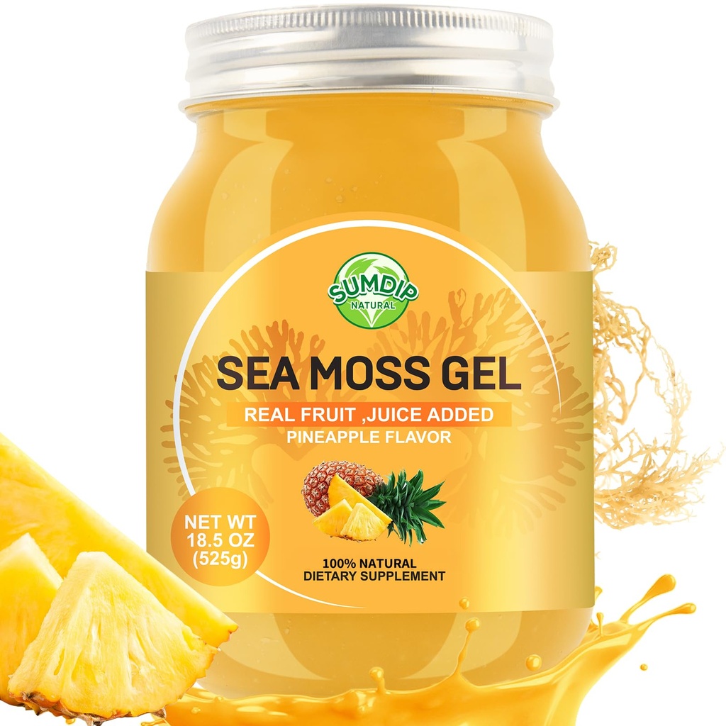 18.5OZ Sea Moss Gel, Raw Flavored Irish Seamoss Gel Immune en Digestieve Ondersteuning Vitamine Minerale Supplementen, Ananas