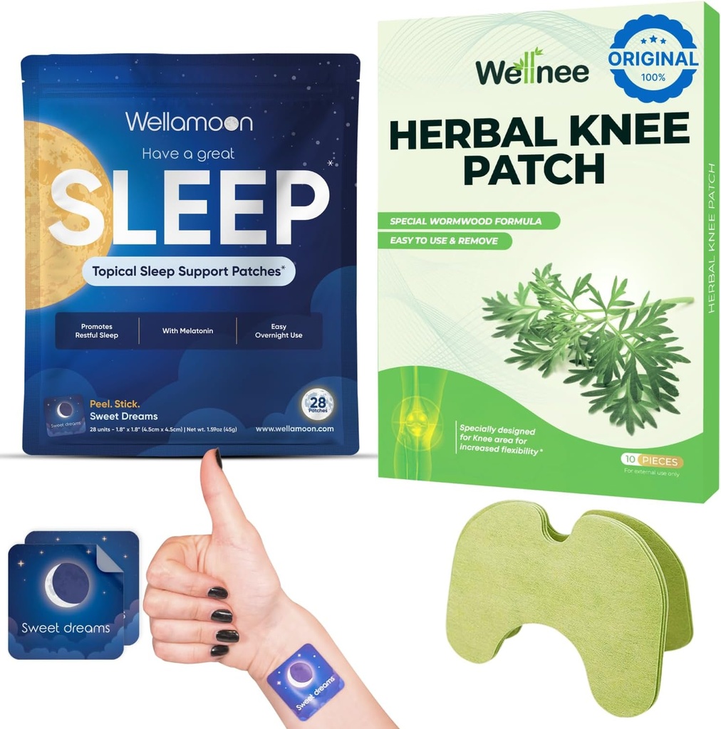 Wellnee & Wellmoon Wellness Pack: Herbal Knee Comfort Patches (10 tellingen) & Natural Support Patches (28 tellingen)