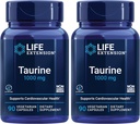 Life Extension Taurine, Pure Taurine Amino Acid Supplement, Hart-, Lever- en Hersengezondheid, Levensduur, Spier- en Oefening, 1000 mg dosis, Non-GMO, Glutenvrij - Two Pack - 90 Vegetarische Capsules x 2