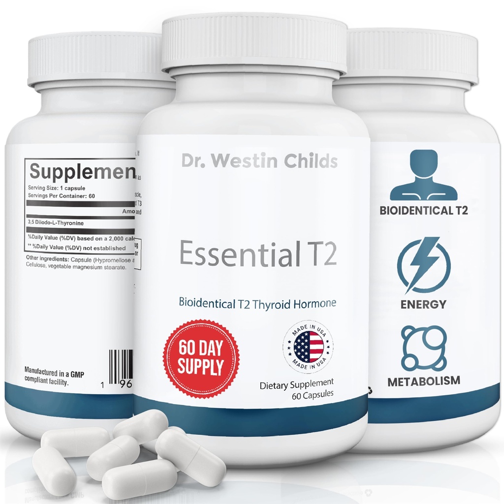Dr. Westin Childs Essential T2 - T2 Thyroid Support Supplement met bio-identical 3,5 Diodo-l-thyronine voor hypothyreoïdie, Hashimoto's, thyroïdectomie & Rai, non GMO, 60 dagen levering