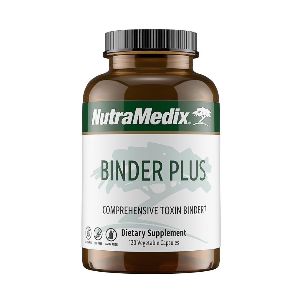 NutraMedix Binder Plus - Comprehensive Toxin Binder & Body Detoxicier - Prebiotic Antioxidant Support + Inulin, Bentoniet, Aloë Vera, Actieve Charcoal, Fulvic Minerals & Chitosan (120 Capsules)