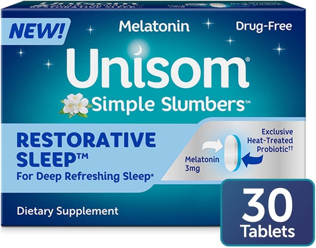 Comprimés de sommeil restauratifs Unisom simples 30-Conte, Melatonine 3mg