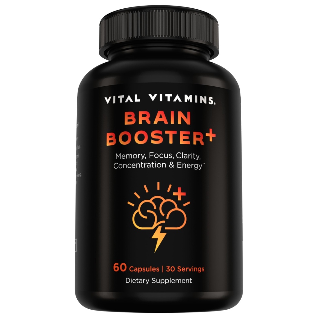 Vitale Vitaminen Nootrope Brain Supplement Plus - voor Geheugen, Focus, Concentratie, Neuro Energie, Duidelijkheid - met Lion's Mane Paddestoelen - 60 Capsules
