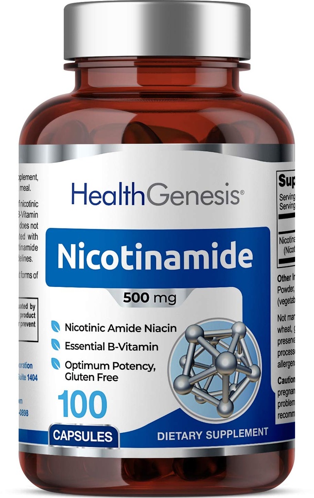 B-3 Nicotinamide 500 mg 100 capsules - Nicotinic Amide Niacin Natural Flush-Free Vitamine Formula - Ondersteunt huidcelgezondheid