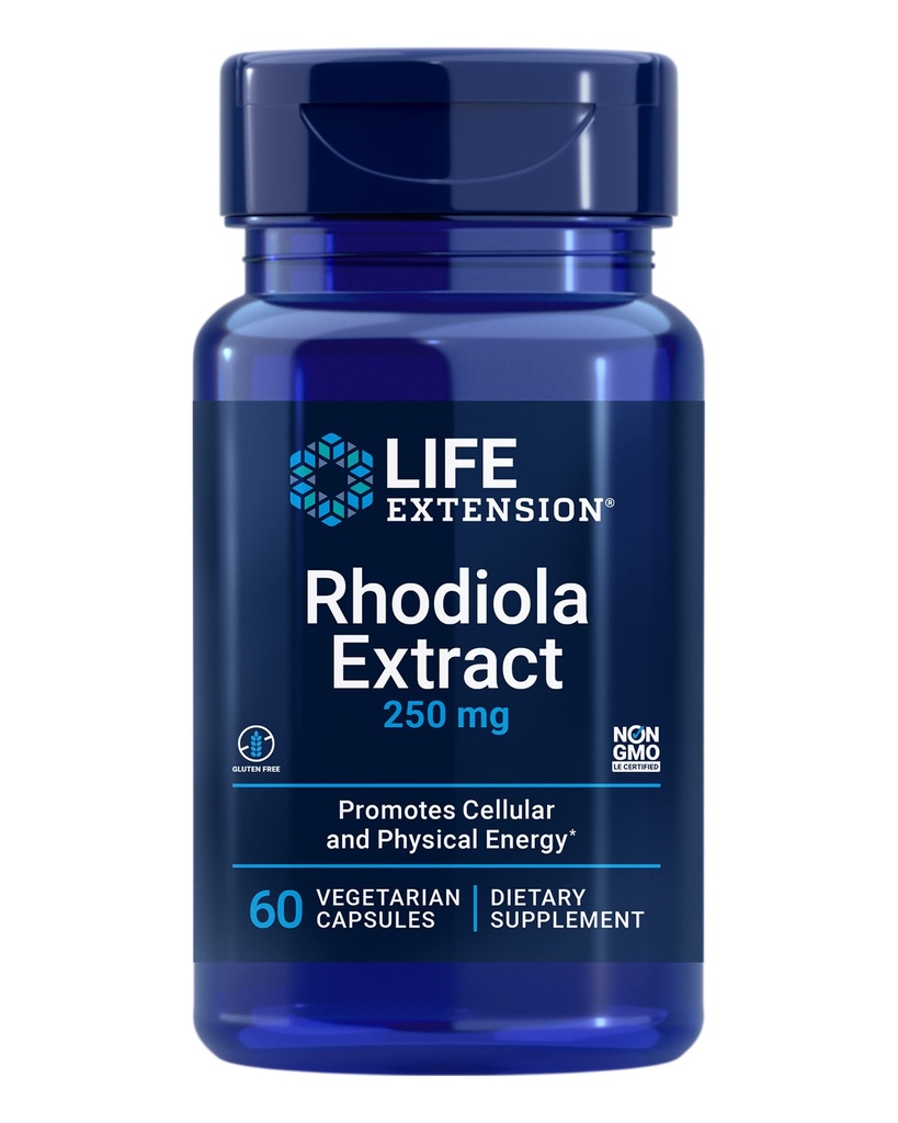 Life Extension Rhodiola Extract, Rhodiola rosea Supplement, gestandaardiseerd Extract, bevordert fysieke en geestelijke prestaties, Glutenvrije, Non-GMO, Vegetarisch, 250 mg, 60 capsules