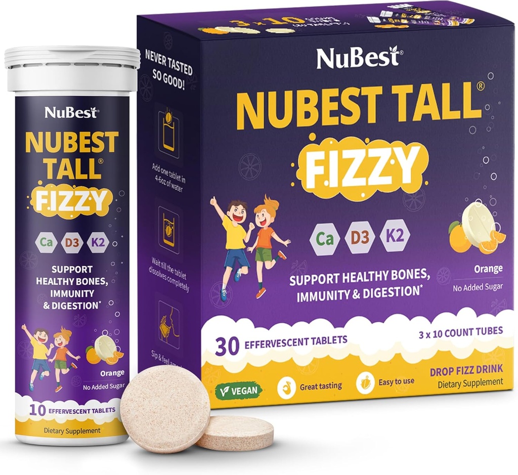 NuBest Tall Fizzy - Bone Strength, Immunity, Digestive Health for Kids Age 4+ & Teens 