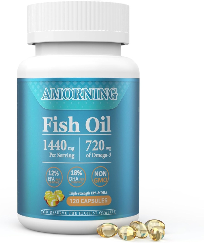 Fish-Oil Omega3-EPA DHA-Supplement Burpless-Softgels - 120Capsules 1440 mg per Serving Mini Size Gezond Hart Ondersteuning Vetzuren Supplement helpt handhaven gezonde triglyceride niveaus