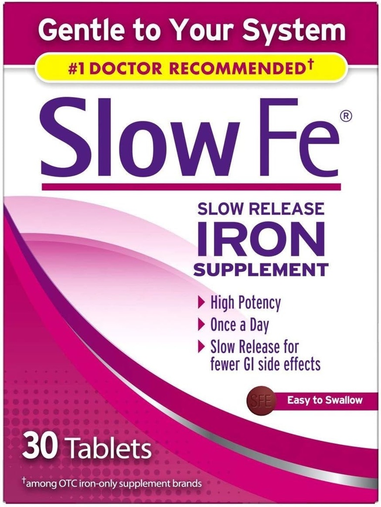 Slow Fe Slow Release Iron Supplement - 30 tabletten, verpakking van 4