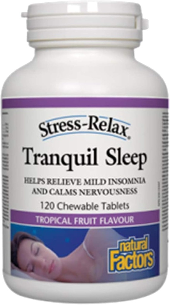Stress-Relax Kauwbare Tranquil Slaap door Natuurlijke Factoren, Slaapsupplement, Tropische Fruit smaak, 60 tabletten