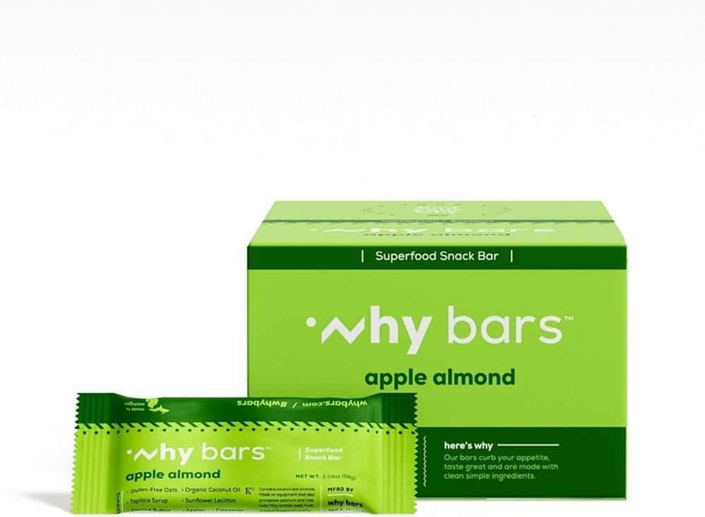 Barres protéinées, amande de pommes, 2.04 Barres d'once (paquet de 12 barres protéinées) - Superaliment de la barre protéinée, sans gluten, sans OGM, biologique, végétalien, ingrédients simples