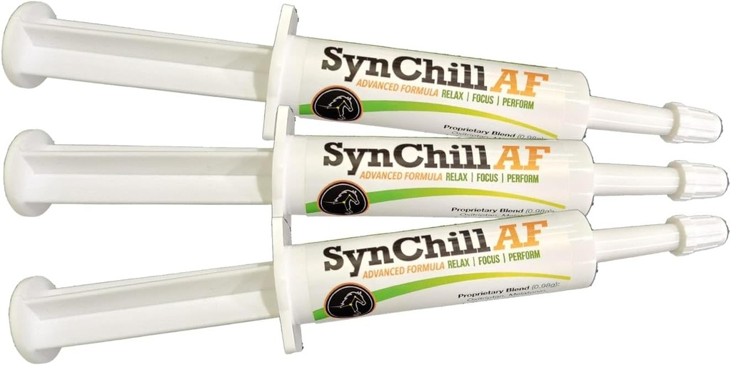 SynChill AF Calming Gel voor nerveuze paarden - Single Serving - Geavanceerde Formule met L-Theanine, Verhoogde Potentie, 100% Natural Supplement, Disposition & vertrouwen Ondersteuning voor paarden - 3 Pack