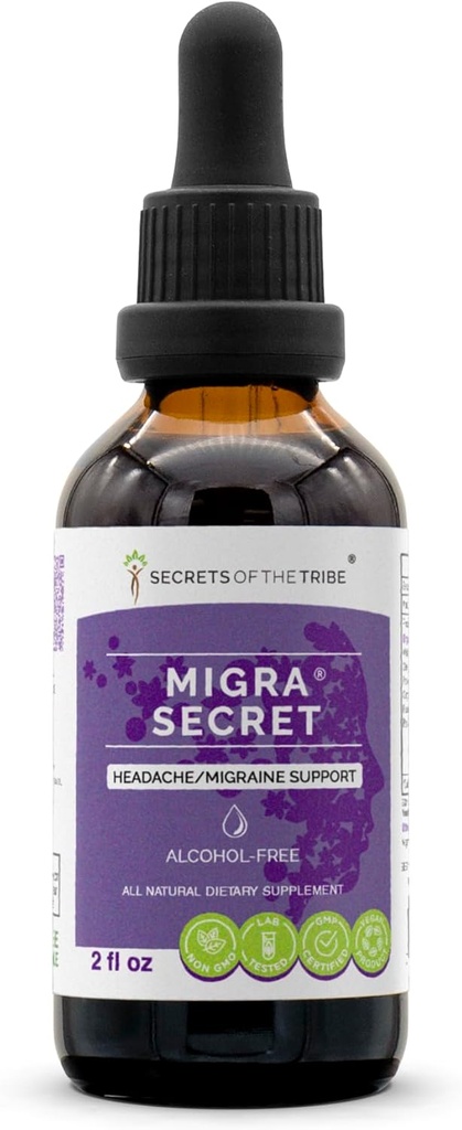 Geheimen van de Stam - Migra Secret, Hoofdpijn / Migraine Ondersteuning, Herbal Supplement Blend Drops Alcoholvrije Liquid Extract (2 fl oz)