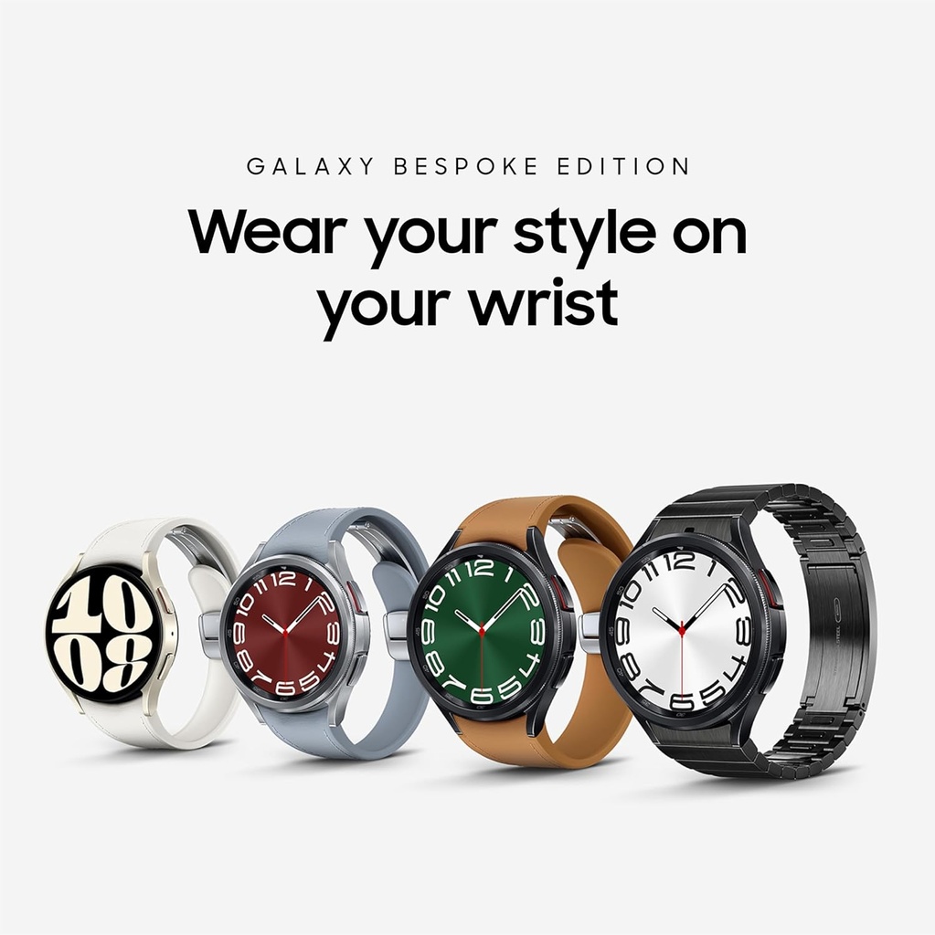 SAMSUNG Galaxy Watch 6 Bespoke Edition 47mm Exclusieve Bluetooth Smartwatch, Gezondheid, Fitness, Slaap, HR Tracker, Verbeterde Batterij, Saffier kristalglas, Amerikaanse versie, Zwarte D-Buckle Band, Hybrid Camel