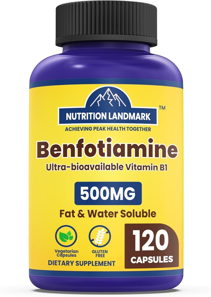 Benfotiamine, 500 mg, een vetoplosbare vorm van thiamine, gezond metabolisme, ultra-biobeschikbaarheid Vitamine B1, hoge potentie, Glutenvrije, niet-GMO, vegetarisch, 120 capsules
