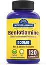Benfotiamine, 500 mg, une forme graisseuse soluble de thiamine, métabolisme sain, vitamine B1 ultra-biodisponible, haute puissance, sans gluten, sans OGM, végétarien, 120 capsules