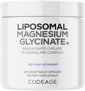 Codeage Liposomale Magnesium Glycinate Supplement, 2-maands Supply, Bisglycinate Magnesium Chelate, Chelated Magnesium Mineraal Pillen, BioPerine Black Pepper Vitaminen Capsules, Non-GMO Vegan, 240 st.
