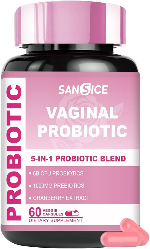 Vaginale Probiotica Supplement voor vrouwen, 70 mg Vrouwelijke V-Probiotische Blend(6B CFU), Lactobacillus met Prebiotische & Cranberry Extract voor Vaginale Odor, pH-balans, Organische Prebiotische Supplement(60 Capsules)