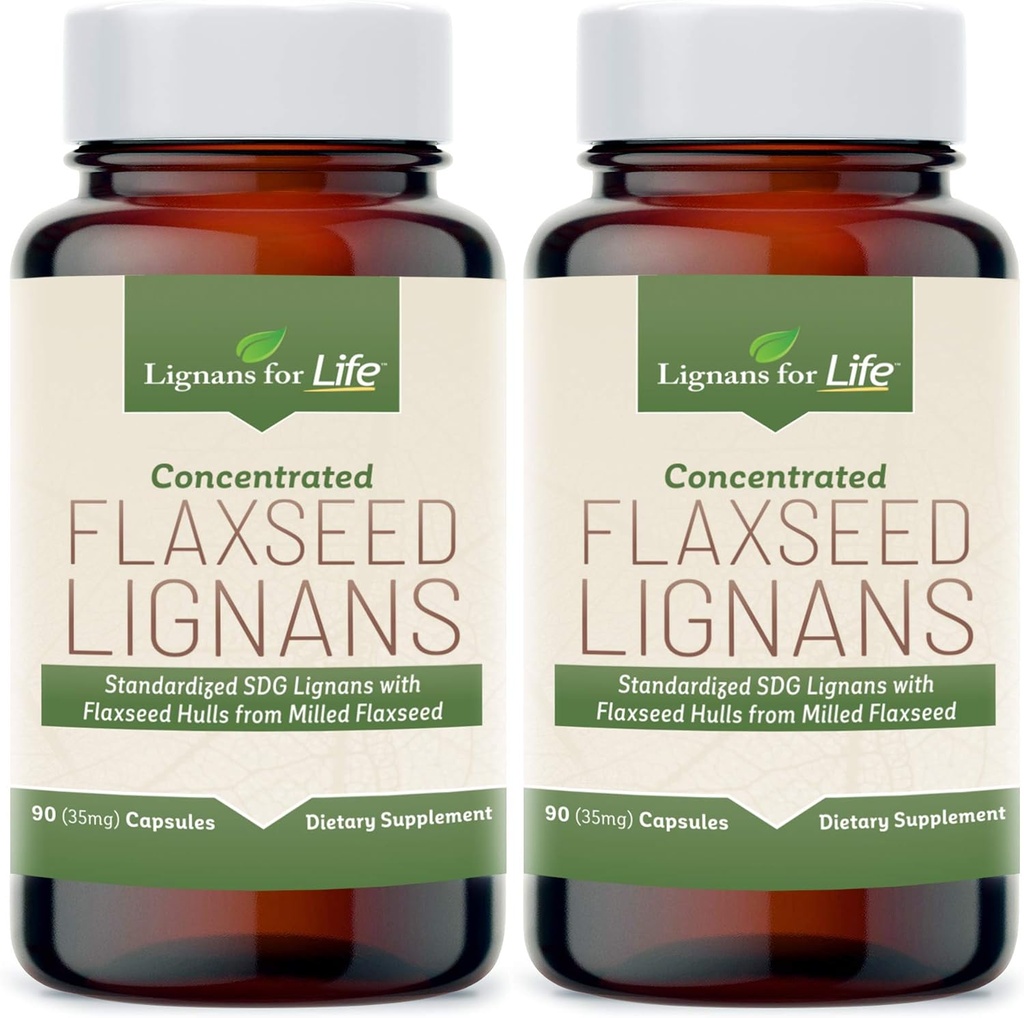 Lignans for Life Flaxseed Lignans for Dogs + SDG - Omega 3 Fatty Acids, High Fiber Antioxidants Helpt verbeteren Shiny Coat, Digestief & Heart Health Lignans, 35mg, 90 Flaxseed Capsules, 2 Pack