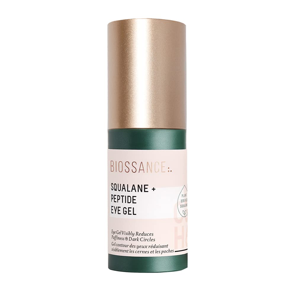 Biossance Squalane + Peptide Eye Gel - Ultra-Hydraning Under Eye Cream - Vermindert papperigheid en donkere kringen - Oogrimpels Reparatie Moisturizer- Anti Veroudering & Hydrating, Dag & Nachtcrème - 0,5oz