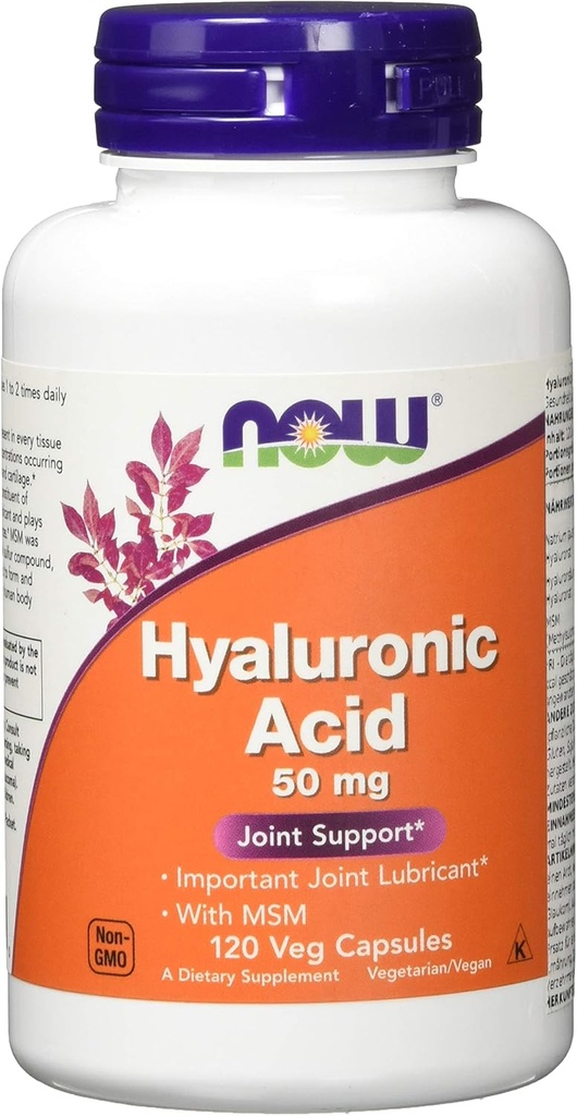 MAINTENANT Aliments - Acide hyaluronique avec MSM 50 mg. - 120 Capsules végétariennes