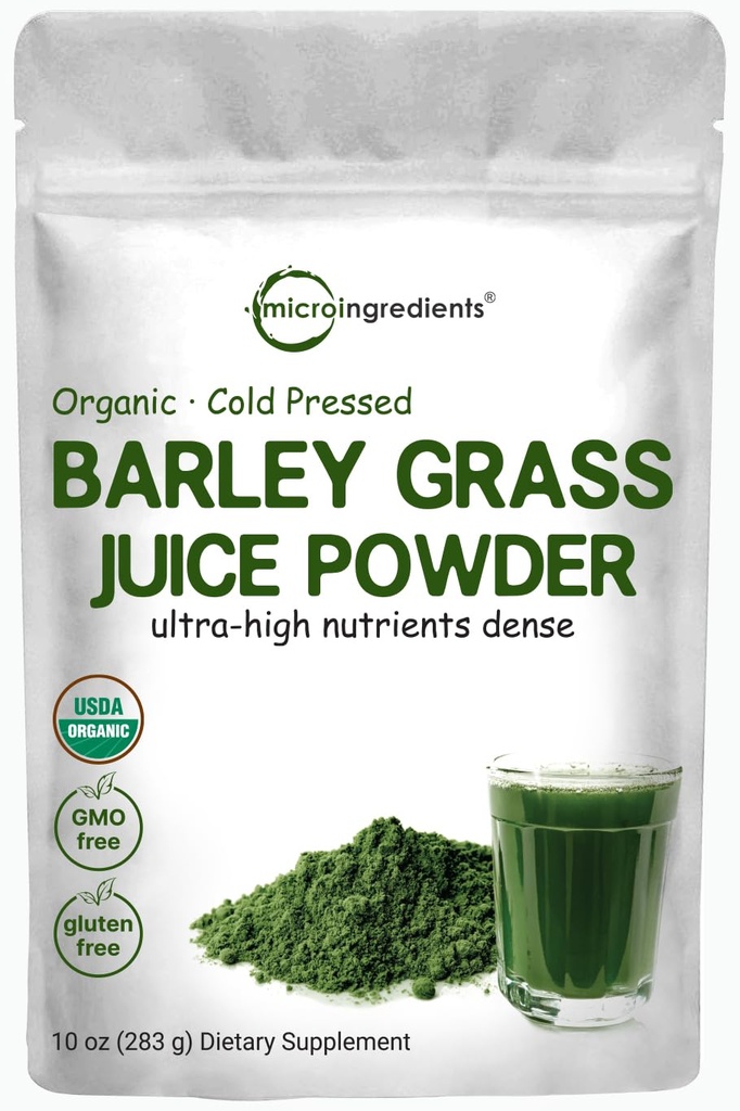 Micro-ingrédients Poudre de jus d'orge biologique, 10 once, pressé à froid, É.-U. Grown, Riche en vitamine immune, Fibres, Minéraux, Antioxydants et Protéines, Soutien système immunitaire et digestion, végétalien