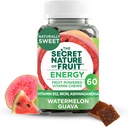 The Secret Nature of Fruit Energy Kauwen, Real Fruit Powered Vitamine Kauwen met Vitamine B12, IJzer, Ashwagandha, Watermeloen & Guava voor langdurige energie (60 Telling), Roze