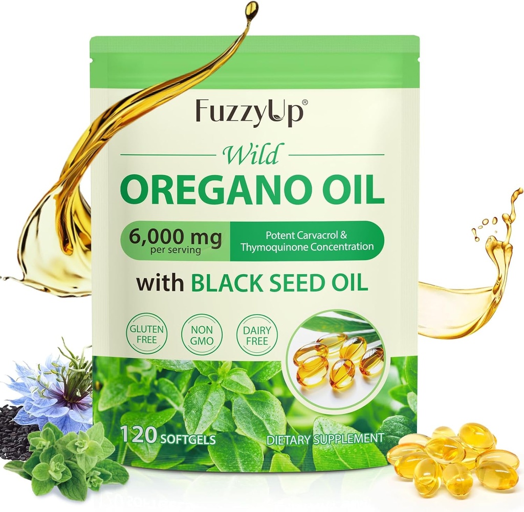 Oregano Oil Capsules, 2 in 1 6000mg Olie van Oregano met Zwarte Zaadolie 200mg, Olie van Oregano Softgels 120 Telling, Biologische Oregano Oil Capsules, Immune Support, Non-GMO, Zuivelvrij, Glutenvrij