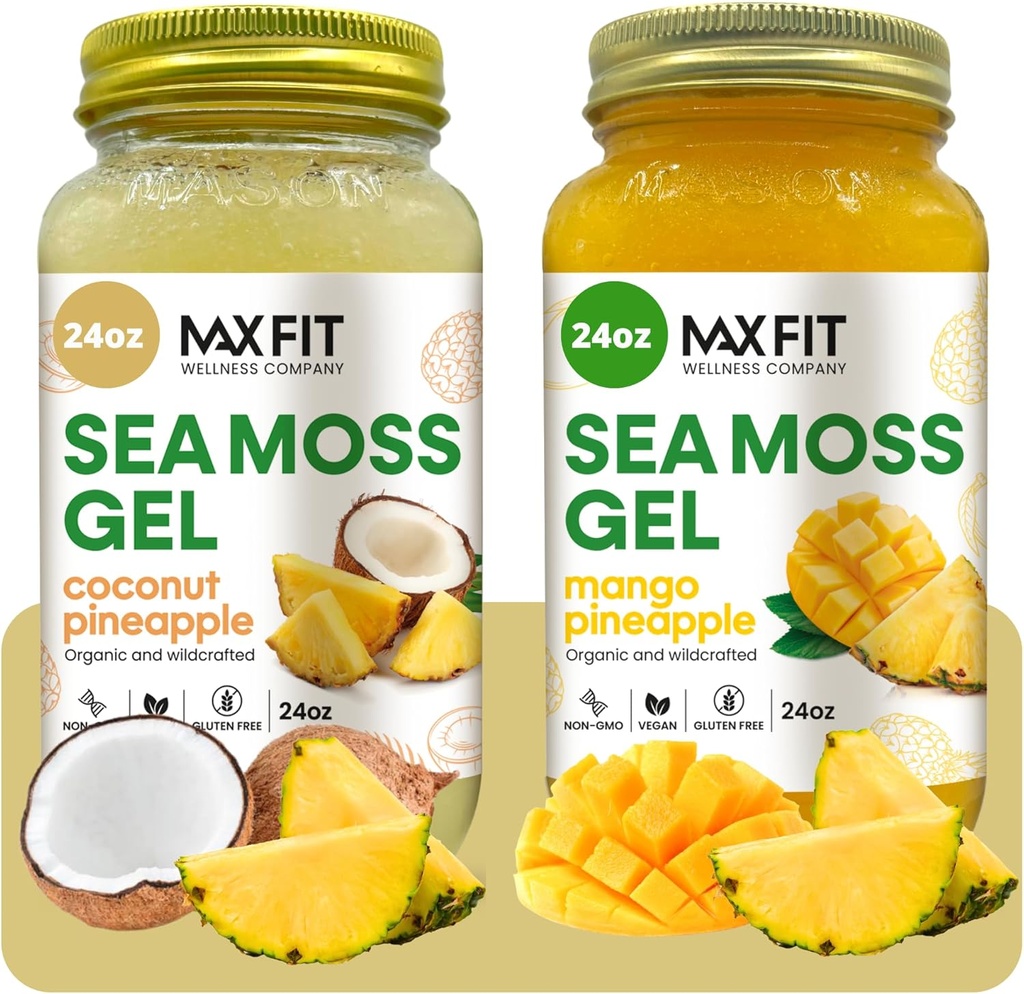 Sea Moss Gel Biologische Raw (Bundle of 2 Jars 24oz) Coconut Ananas en Mango Ananas Wildsrafted Gold Sea Moss Gel van Saint Lucia 