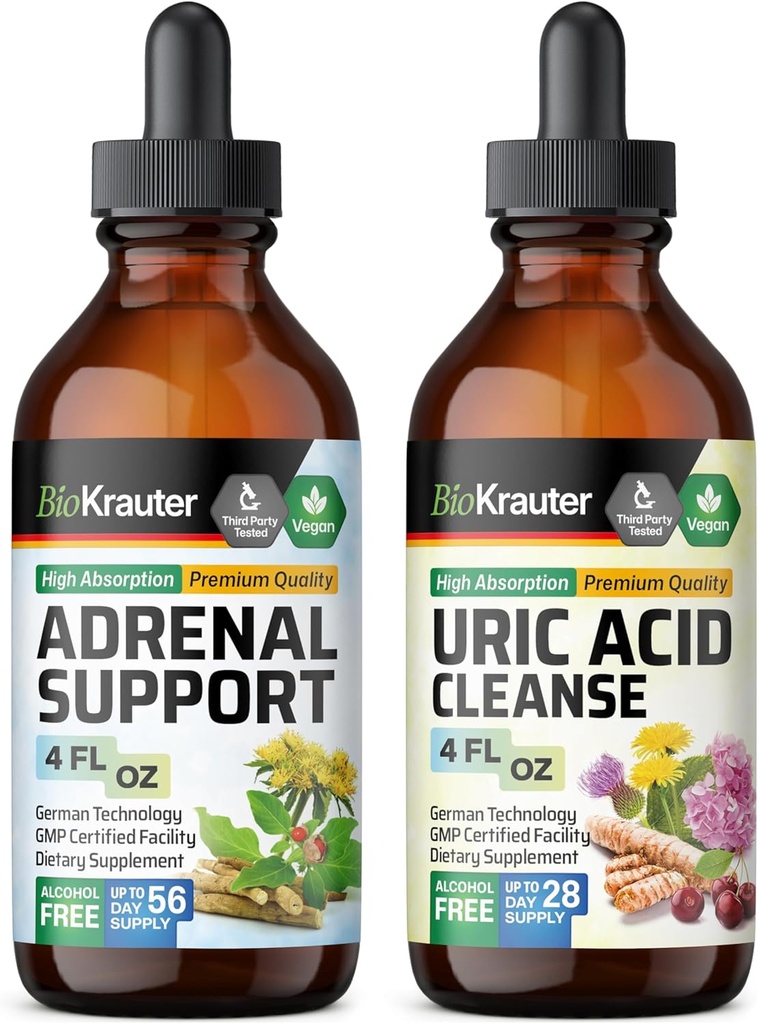 BIO KRAUTER Adrenal Support Tinctuur 4 Fl. Oz. & Uric Acid Support Tinctuur 4 Fl. Oz.