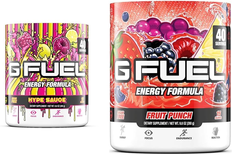 G carburant Sauce Hype Poudre d'énergie, sans sucre, pur supplément de caféine Focus, mélange d'eau et de fruits Tub de punch (40 portions) Elite Formule d'énergie et d'endurance, 9,8 oz (280g)