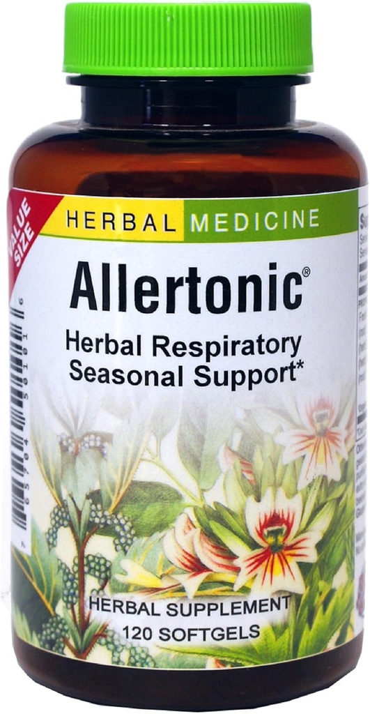 Herbes Etc. Allertonic - Soutien respiratoire sain - Mélange à base de plantes pour lutter contre les désagréments saisonniers - Soutien de la santé pulmonaire et respiratoire avec swing-bottle - 120 Softgels (120 portions)