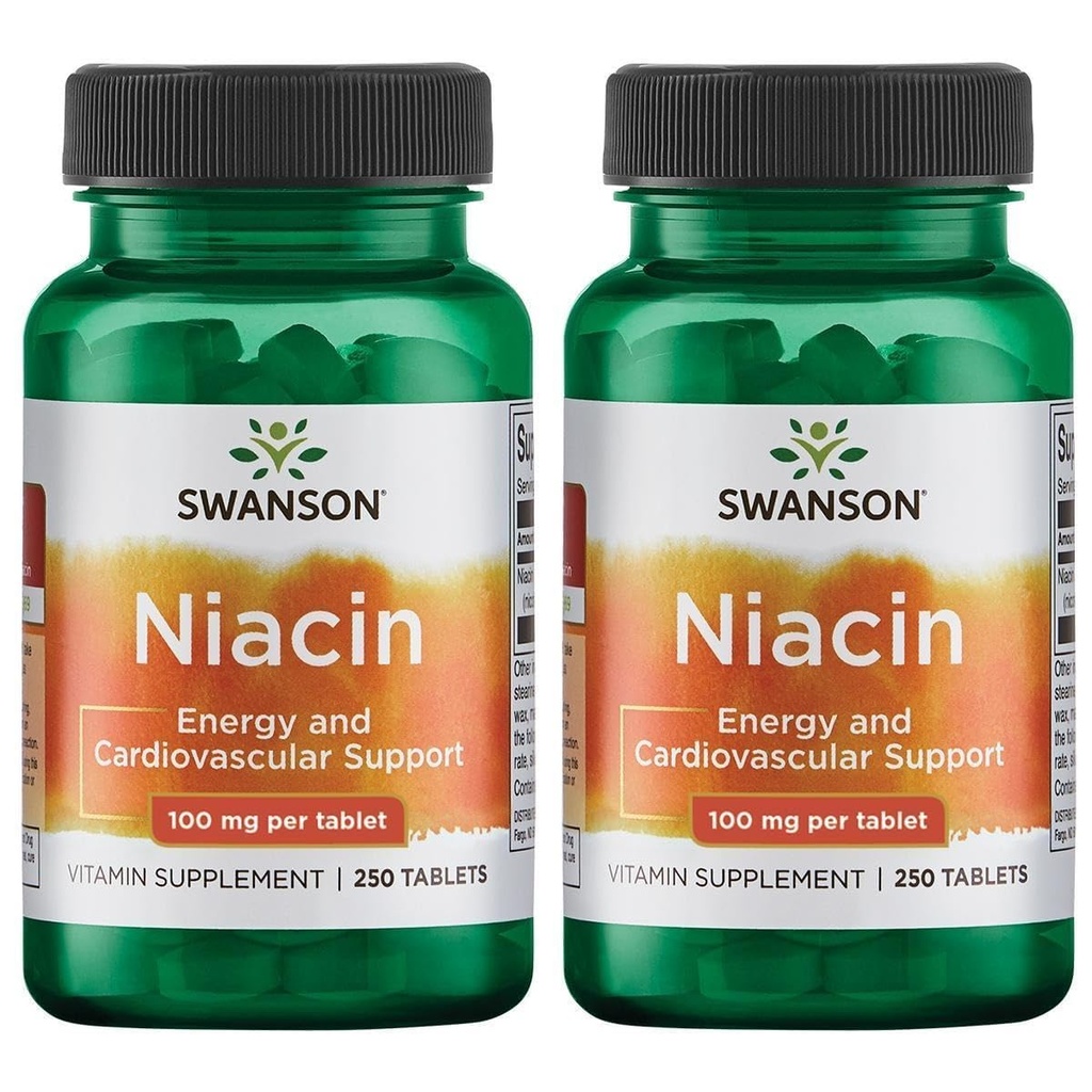 Swanson Niacine (Vitamine B3) - Supplément de vitamine appuyant la santé cardiaque et le métabolisme des glucides - favorise la production d'énergie naturelle - (2 pack)