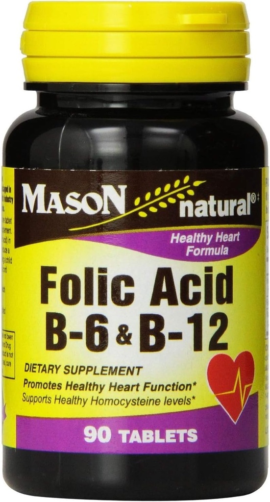 Mason natuurlijk foliumzuur, B-6 & B-12 tabletten 90 ea (verpakking van 2)