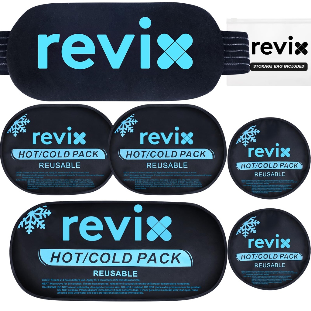 REVIX Ice Packs voor Verwondingen Herbruikbaar, 5-Piece set warm en koud Gel Ice Pack voor gewrichten, spieren, post-workout herstel, verstelbare en flexibele koelpads voor knieën, rug, armen en nek