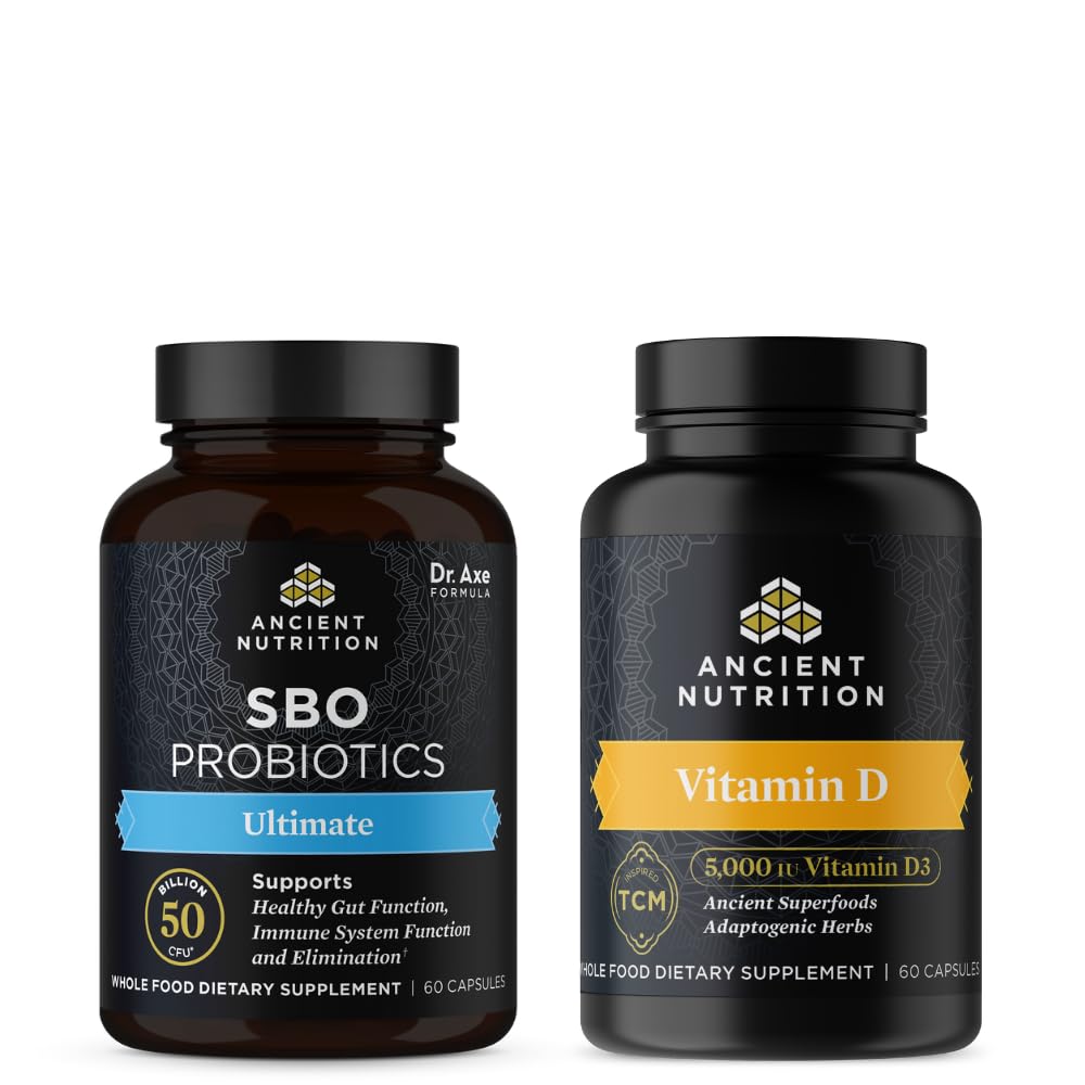Ancient Nutrition SBO Probiotiques Capsules, Ultimate, 60 Compte + Capsules de vitamine D, 90 Compte