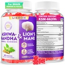 Ashwagandha Gummies - Organic Ashwagandha & Lions Mane Gummies pour adultes avec 4 herbes adaptogènes pour le stress, le soutien cognitif et immunitaire