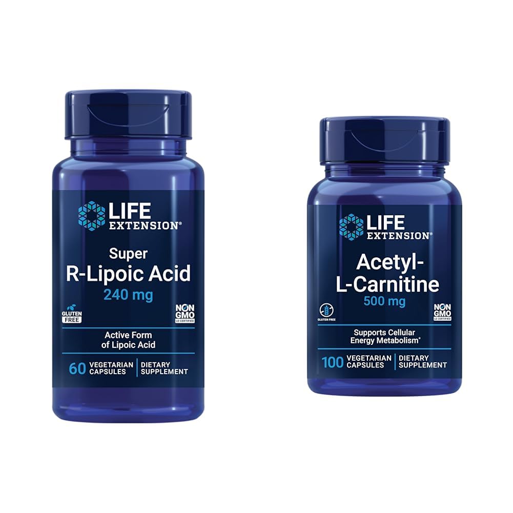 Life Extension Super R-Lipoïnezuur 240 mg en acetyl-L-Carnitine 100 capsules - Cellular Energy and Brain Health