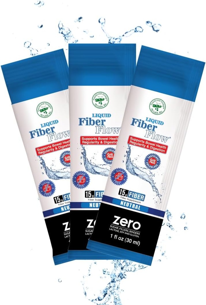 Voedingsdesigns Liquid Fiber Flow Sugar-Free Prebiotic Inulin Fiber Supplement, Alle Natuurlijke Bowel Regularity Drink voor gezonde Intestinal Balance, 100 Packets