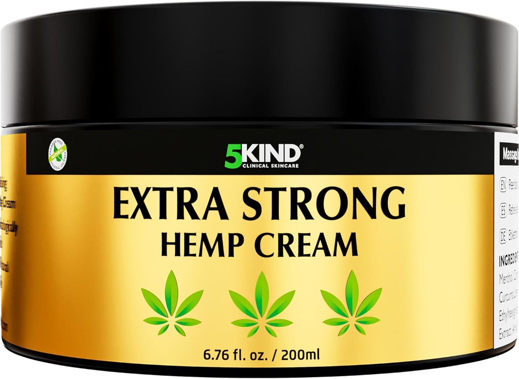 5kind Extra Sterke Hemp Cream 6.76 fl oz- Maximale sterkte - Natuurlijke verzachtende verlichting Joint Cream - Spier Rub voor onderrug, gewrichten, nek, knieën & schouders