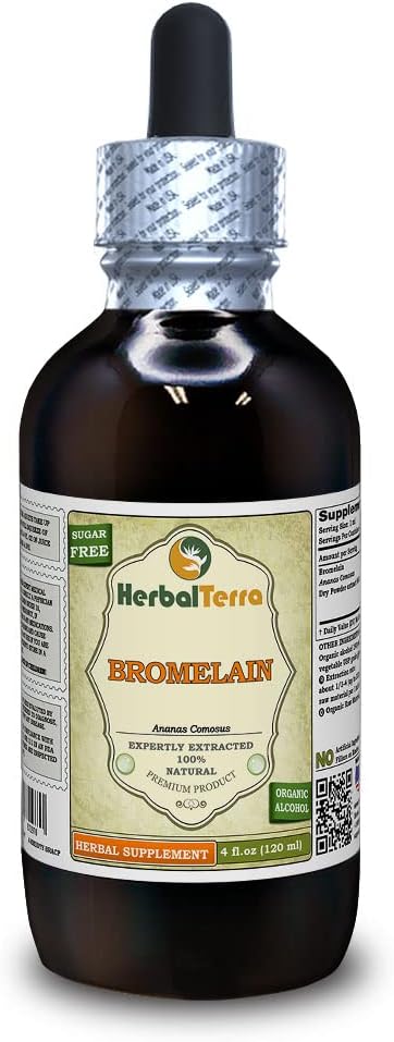 Bromelaïne (Ananas Comosus) Tinctuur, gedroogd poeder Liquid Extract (Grote naam: HerbalTerra, Trots gemaakt in USA) 4 fl.oz (120 ml)