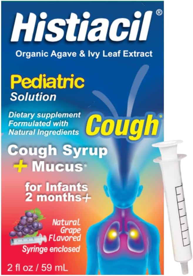 Histacil Organic Agave Jarabe para TOS, Bébés de 2 mois et plus, Toux + Relief mucus fait avec l'extrait Agave & Ivy Leaf, Formule pédiatrique pour les enfants de jour Mucus Arôme de raisin, 2 fl oz