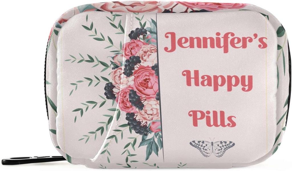 Aangepaste pil Box 7 Dag pil Case Bag Blossom Flower Gepersonaliseerde naam Reis pil Organizer Bag met rits draagbare week Case Compacte grootte voor vitamine supplement houder