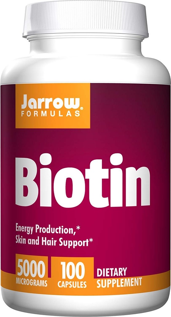 Jarrow Formulas Biotin 5000 mcg - 100 Veggie Caps, Pack of 2 - Ondersteunt de huid en haargroei, Lipiden Metabolisme en Energieproductie (ATP) - 200 Totaal porties