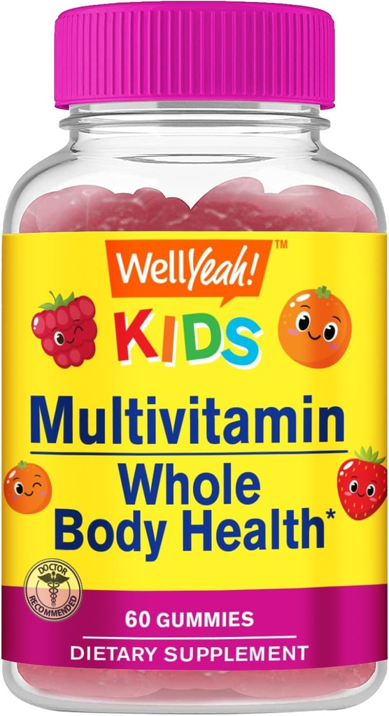 Eh bien, les enfants Multivitamine Gummies de vitamine C, D3, E, A, B6, B12, Biotine, Zinc, Acide folique, Iodine, et Niacin.Immune et soutien énergétique.